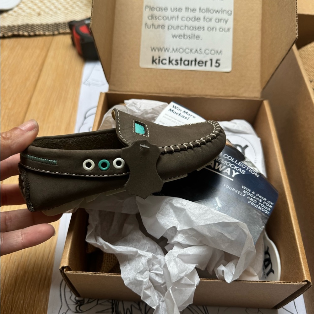 Mockas matching child size toddler 8 and adult 11 genuine leather moccasins